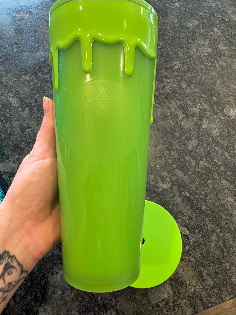 Starbucks Lime Green Glow In The Dark Slime Drip Tumbler with Matching Lid